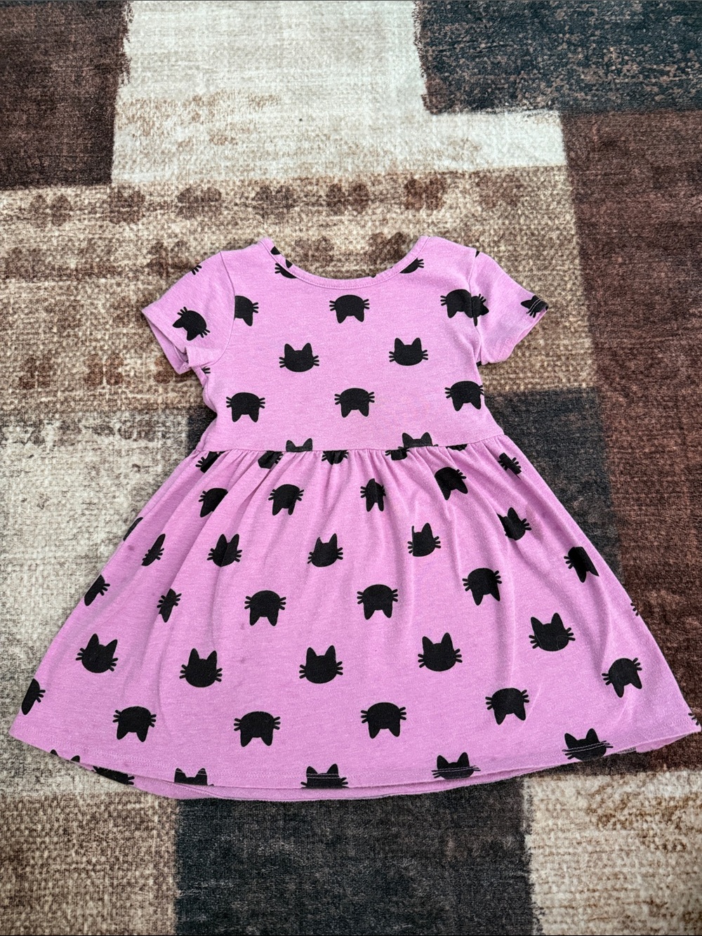 Cat & Jack Purple Short Sleeve Dress with Black Cat Silhouettes